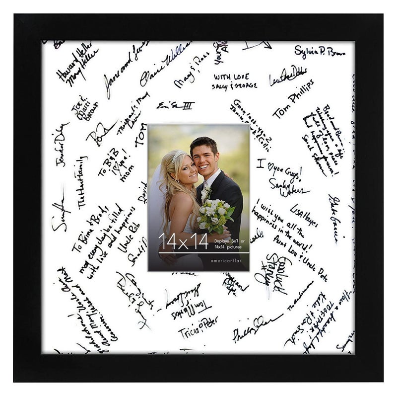 Americanflat 14x14 Wedding Signature Frame with Shatter-Resistant Glass - Use as 5x7 Frame with Mat or Display 14x14 Photos Without Mat - Signature Collection - Autograph Frames for Wall - Black - Image 1